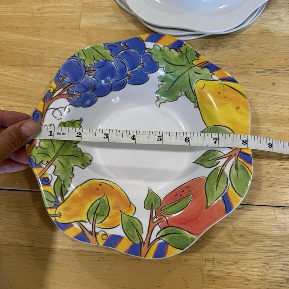 8 Trudeau Melamine Bowls & Plates With Fruit Dee Perry Design Scallop Rimmed EUC - Picture 9 of 12